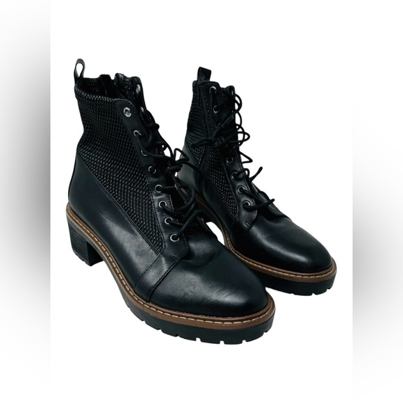 Alex Marie Avelli Leather Lace Up Combat Booties Lugsole Block Heel Size 6 - Picture 1 of 8